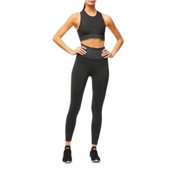 NWT GOOD AMERICAN Seamless Side Striped Leggings Black Metallic 0/XS - Picture 1 of 10